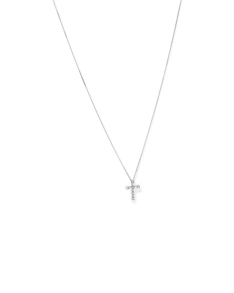 0.34 Carat TW Baguette and Round Brilliant Diamond Cross Pendant in 10kt White Gold