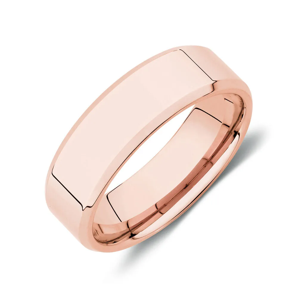 14K Rose Gold 7mm Flat Comfort Fit Plain Wedding Band