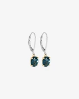 Earrings with London Blue Topaz in Sterling Silver and 10kt Yellow Gold