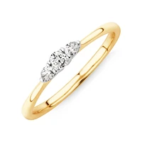 0.15 Carat TW Three Stone Round Brilliant and Oval Cut Diamond Promise Ring in 10kt Yellow and White Gold