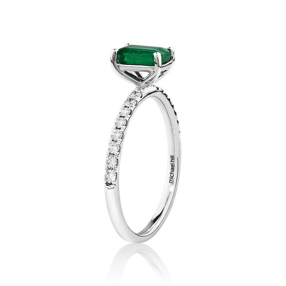 Solitaire Emerald Ring with 0.25 Carat TW of Diamonds in 10kt White Gold