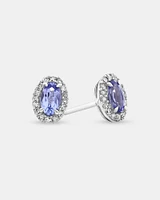 Halo Stud Earrings with Tanzanite & 0.12 Carat TW Of Diamonds in 10kt White Gold