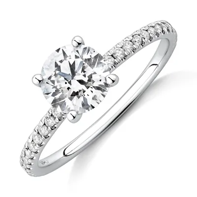 1.14 Carat TW of Diamonds Engagement Ring with a 1 Round Centre Laboratory-Grown Diamond and shouldered by 0.14 Natural 14kt White Gold