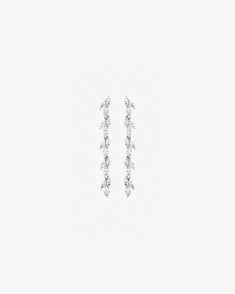 Cubic Zirconia Vine Drop Stud Earrings in Sterling Silver