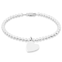 19cm (7.5") Engravable Heart Bead Bracelet in Sterling Silver