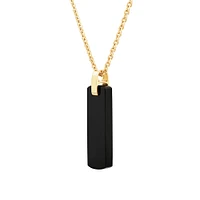 Men's Rectangular Onyx Pendant on Rolo Chain in 10kt Yellow Gold