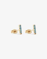 Boucles d'oreilles clou en or jaune 10 carats avec topazes bleu de Londres en coupe barre