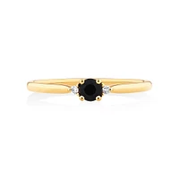 3 Stone Ring with Sapphire & Diamonds 10kt Yellow Gold