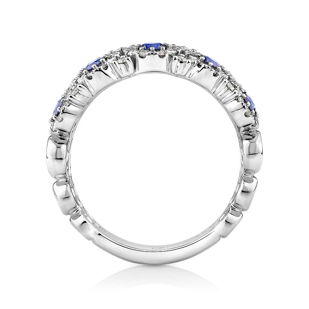 2 Row Bubble Ring with Sapphire and .75 Carat TW Diamonds in 14kt White Gold