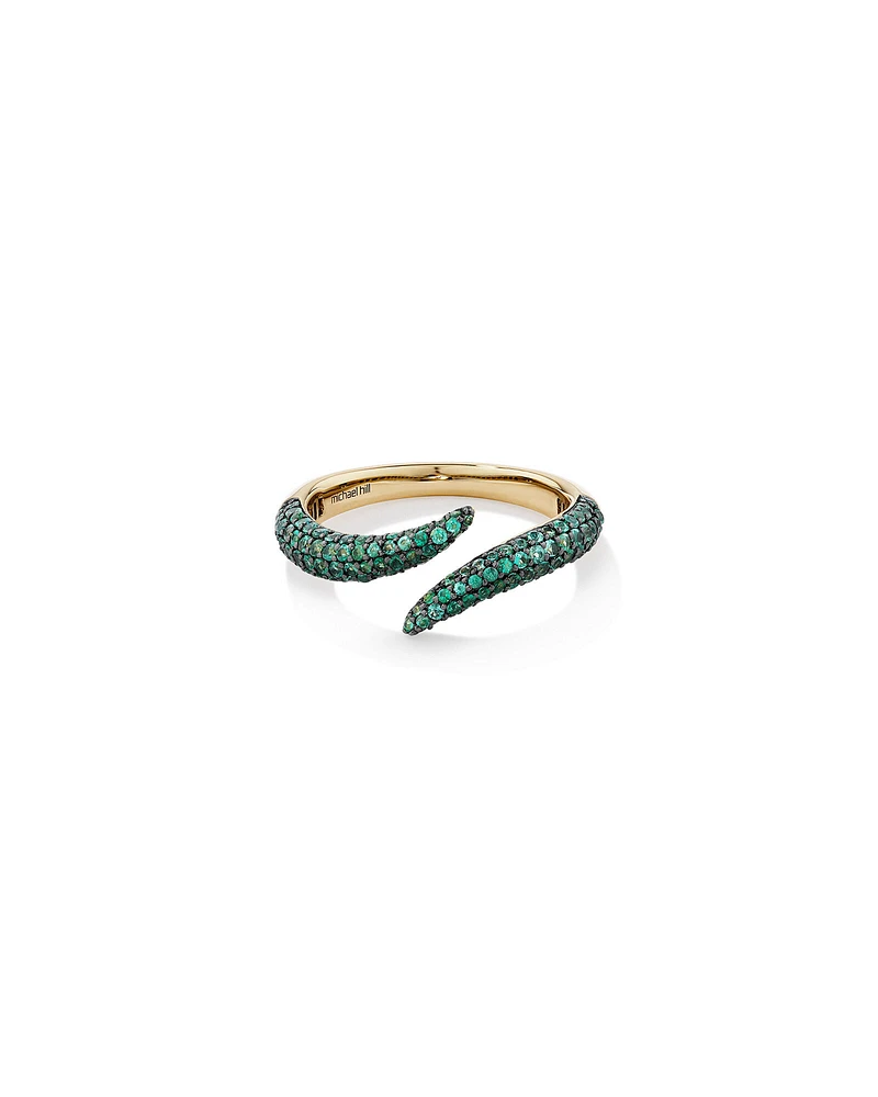 Stardust Emerald Pave Bypass Ring in 10kt Yellow Gold