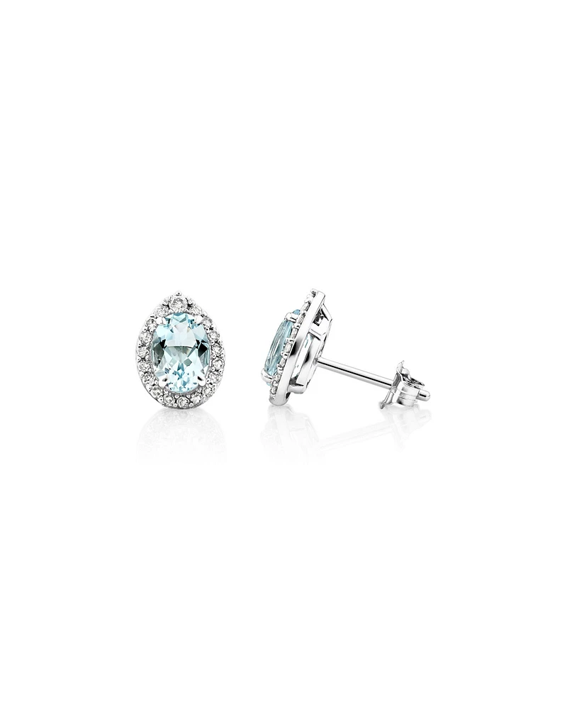 Stud Earrings with Aquamarine & 0.27 Carat TW of Diamonds in 10kt White Gold