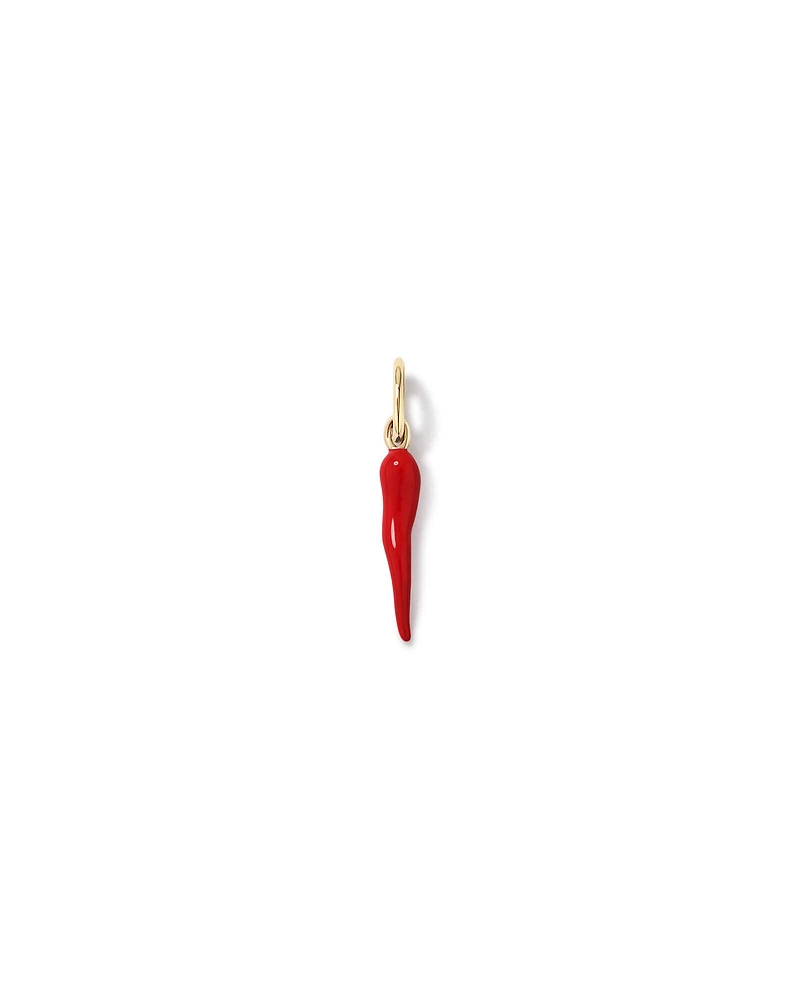 Red Cornicello Pendant in Sterling Silver and 10kt Yellow Gold