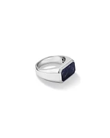 Men's Blue Sodalite Gemstone Rectangle Signet Ring in Sterling Silver