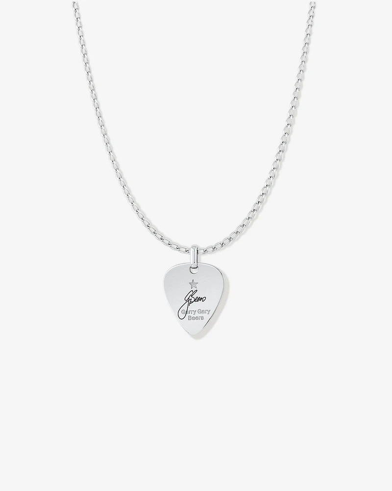 INXS Garry Gary Beers Engraved Guitar Pick Pendant with Chain in Recycled Sterling Silver