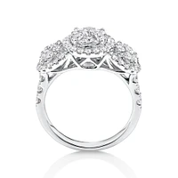 3 Stone Cluster Ring with 1.50 Carat TW of Diamonds in 14kt White Gold