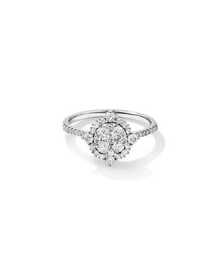 Bague de fiançailles en or blanc 14 K avec halo de diamants totalisant 0,79 ct