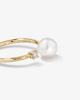 Cultured Freshwater Pearl and Diamond Open Ring in 10kt Yellow Gold