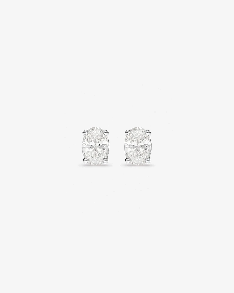 0,50 Carats TW Boucles d'oreilles solitaires diamant taille ovale en or blanc 18kt