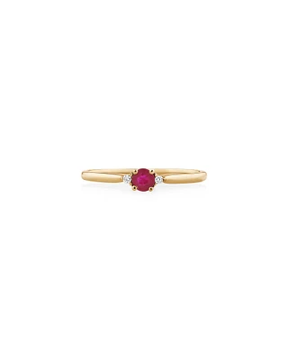 3 Stone Ring with Ruby & Diamonds in 10kt Yellow Gold