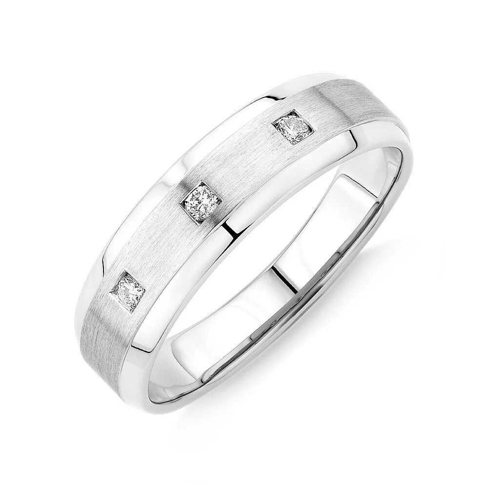 Bague pour hommes avec 0,08 TW carat de diamants en platine et centre brossé