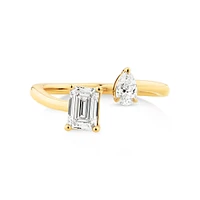 0.88 Carat TW Two Stone Emerald and Pear Cut Laboratory-Grown Diamond Engagement Ring in 14kt Yellow Gold