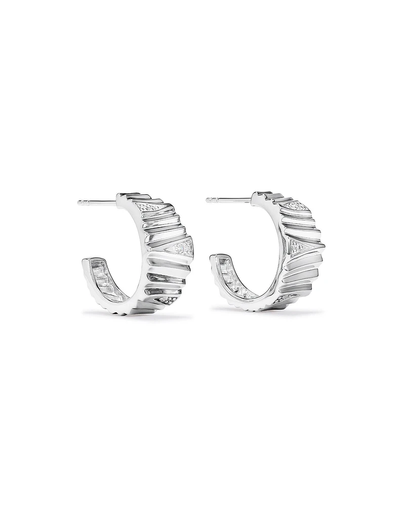 Cubic Zirconia Tapered Chunky Rib Half Hoop Stud Earrings in Sterling Silver