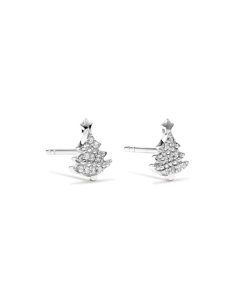 Cubic Zirconia Christmas Tree Stud Earrings in Sterling Silver