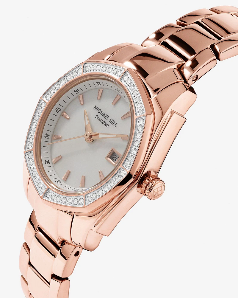 Montre Femme En Nacre Avec 0,28 Carat Poids Total De Diamants Et Mouvement Quartz En Acier Inoxydable Ton Or Rose