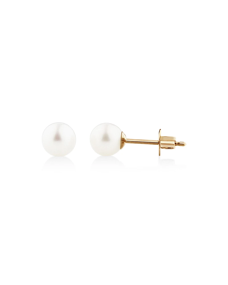 Stud Earrings with 5mm Round Cultured Freshwater Pearl in 10kt Yellow Gold