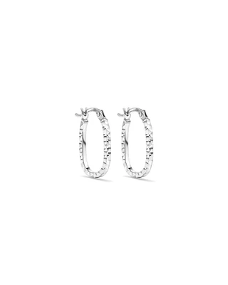 Diamond Cut Paperclip Hoop Huggie Earrings in Sterling Silver