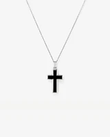 Onyx Cross Pendant in Silver with 65cm Cable Chain