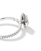 0.87 Carat TW Pear Cut Diamond Halo and Engagement Ring in 14kt White Gold