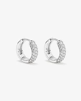 Cubic Zirconia Puff Cross Huggie Earrings in Sterling Silver