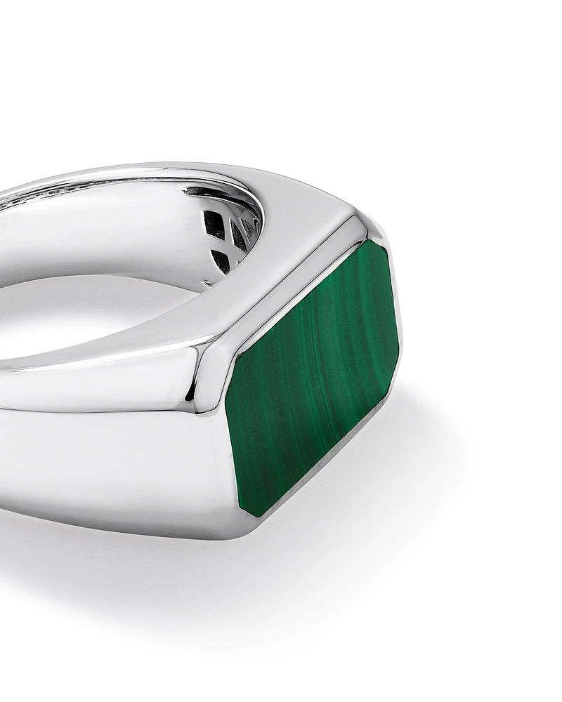 Men's Green Malachite Gemstone Rectangle Signet Ring in Sterling Silver