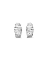 Cubic Zirconia Tapered Chunky Rib Half Hoop Stud Earrings in Sterling Silver