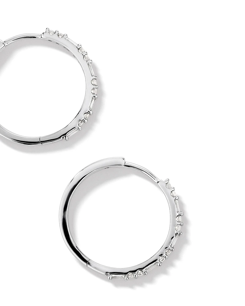 Boucles d'Oreilles Créoles Dot Dash de Diamant de 0,25 Carat TW en Or Blanc 10kt