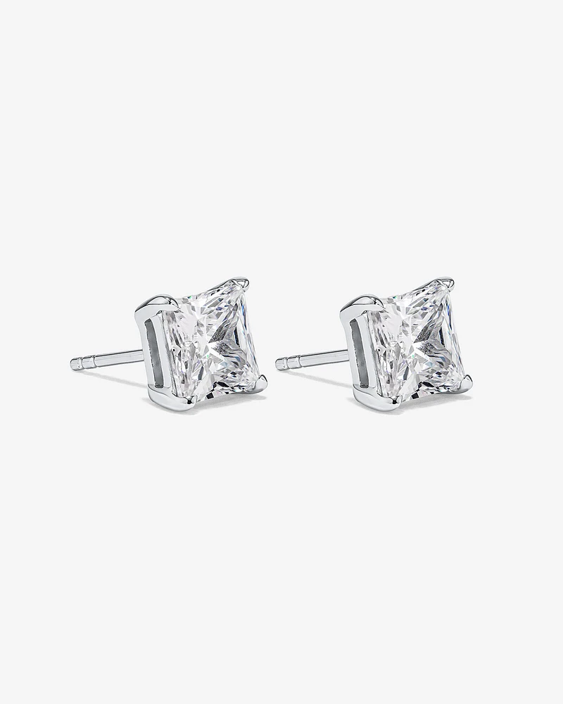 Boucles d'Oreilles Clous en Zircon Cubique Princesse de 7 mm en Argent Sterling