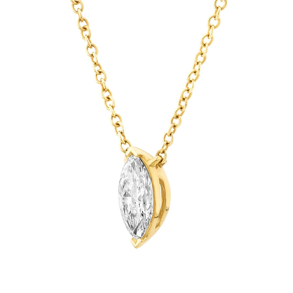 0.30 Carat TW Marquise Cut Laboratory-Grown Diamond Solitaire Necklace in 10kt Yellow Gold