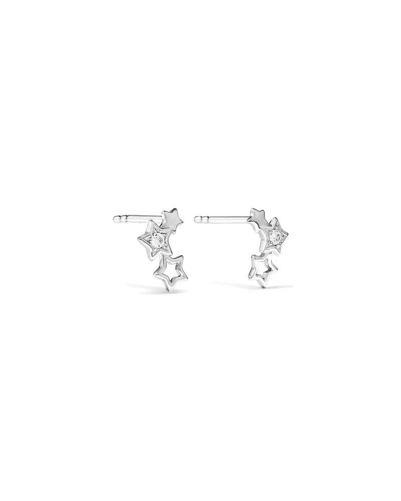 Star Trio Stud Earrings with Cubic Zirconia in Sterling Silver