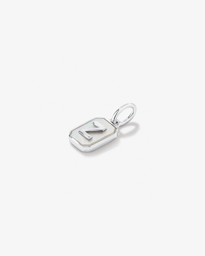 Letter F Mother of Pearl Initial Pendant in Sterling Silver