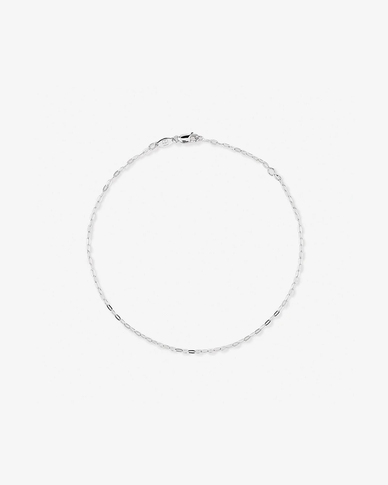 26cm (10.2") 1.3mm Width Flat Paperclip Chain Anklet in Sterling Silver