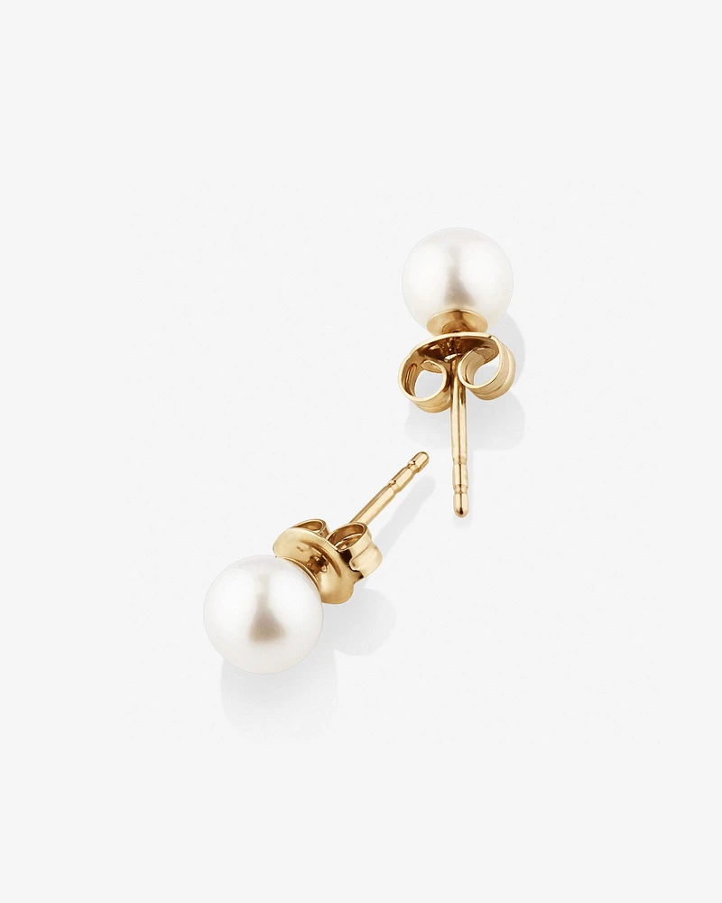 Stud Earrings with 5mm Round Cultured Freshwater Pearl in 10kt Yellow Gold