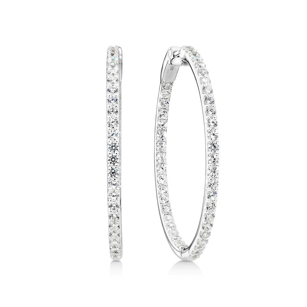 Hoop Earrings with Cubic Zirconia in Sterling Silver