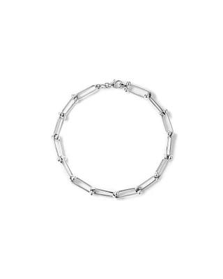 Ball and Oval Link Chain Bracelet in Sterling Silver