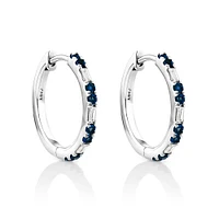 Sapphire & Diamond Dot Dash Hoop Earrings with 0.14 Carat TW in 10kt White Gold