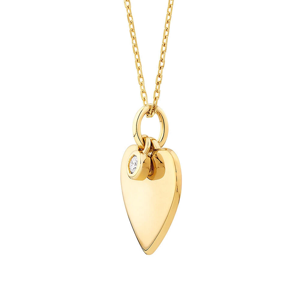 Collier pendentif cœur avec breloque en diamant en or jaune 10kt