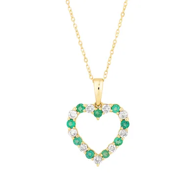 Heart Pendant with Emerald & 0.25 Carat TW of Diamonds in 10kt Yellow Gold