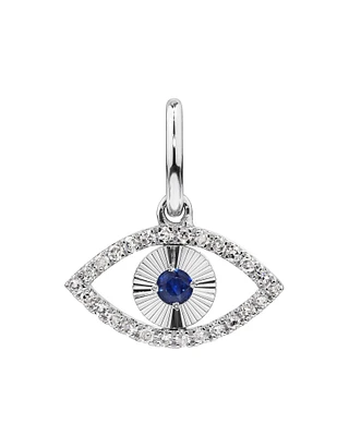 Diamond and Sapphire Evil Eye Pendant in 10kt White Gold