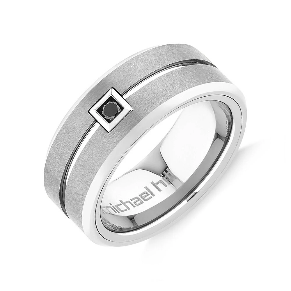 Bague en tungstène saphir gris à diamant noir amélior