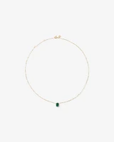 Emerald Cut Green Created Emerald and Lab-Grown Diamond Halo Stud Earrings and Pendant Necklace Set in 10kt Yellow Gold and Rhodium
